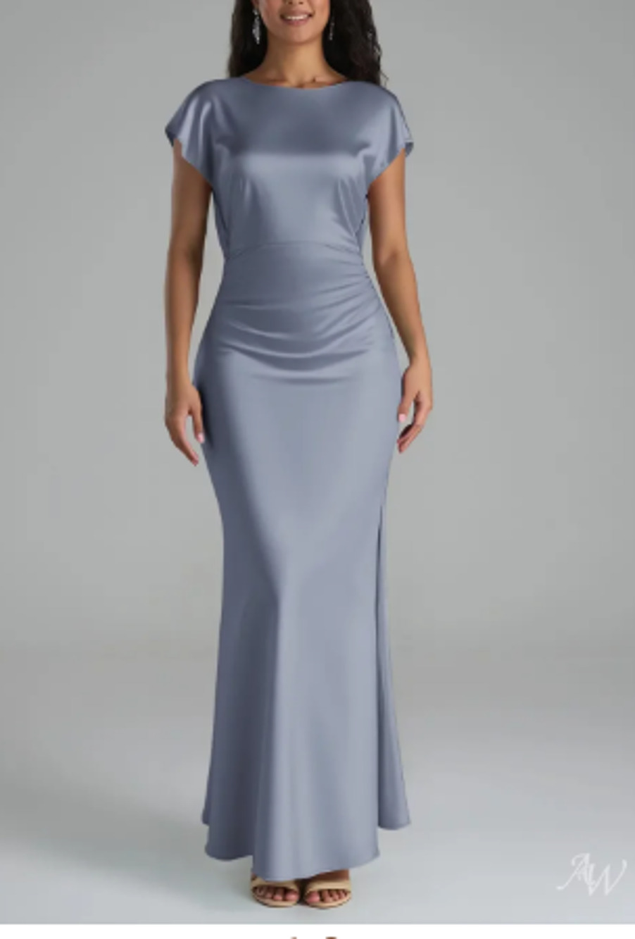AW BRIDAL 6 S dusty blue Lacey satin bridesmaid party maxi dress NEW 0B7